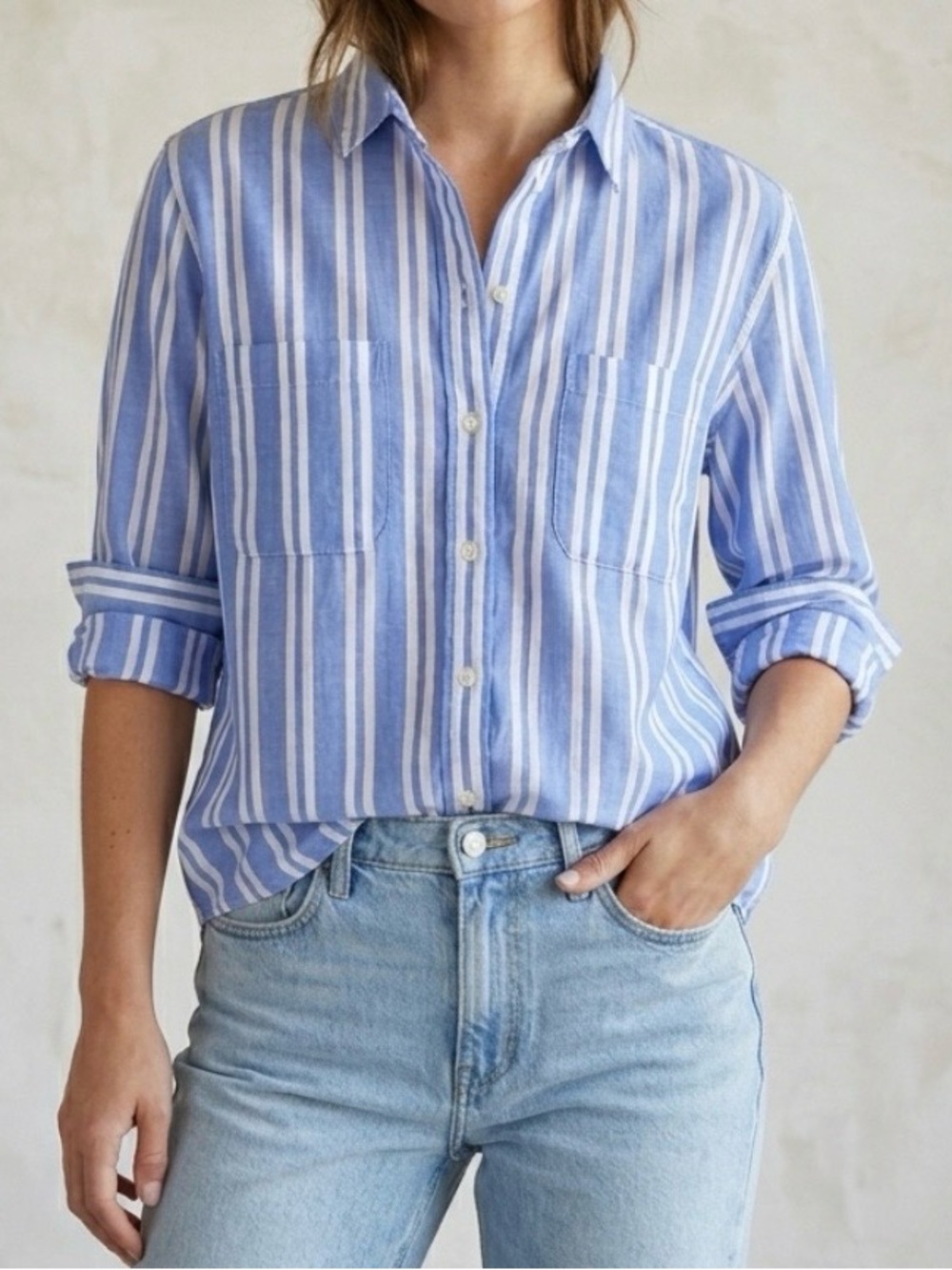 Abercrombie & Fitch Blue White Striped Boyfriend Shirt Women’s Small Cotton